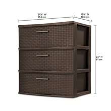 3-Drawer Wide Weave Plastic Storage Tower | Brown Woven Design With Easy-Pull Handles | Ideal For Bathroom, Laundry Room & Closet Organization - màu nâu - Xem 4