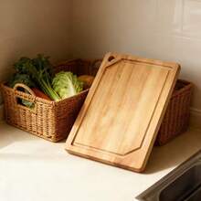 1pc Large Heavy-Duty Sandalwood Cutting Board, Food- Kitchen Chopping Board, Wooden Tray, Cheese Board With Elegant Natural Wood Grain Design, Juice Groove, Durable - Gold - View 8