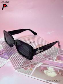 Diamond Heart Cross 1 pieza Gafas de moda cuadradas retro para mujer, de alta gama para rostro ancho y estilizador, con montura cuadrada pequeña de estilo europeo y americano con , decoradas con cristales de corazón y cruz, incluye (estuche de gafas + correa de gafas + paño de gafas) - Multicolor - Ver 13