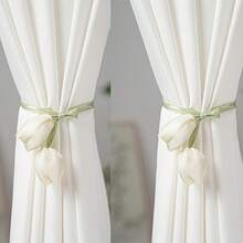 Elegant Tulip Curtain Tiebacks - Bohemian Style Light Green Fabric With Purple Tulip Embellishments, Classic Garden Style Living Room Or Bedroom Home Decor, Tulip Decoration - 2件 米色 - 查看 2