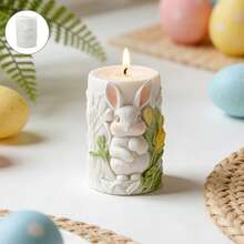 1个复活节兔子圆柱蜡烛硅胶模具 - 花卉浮雕圆柱体，DIY石膏装饰，树脂工艺品，适合复活节派对装饰和创意礼物 - 白色 - 查看 8