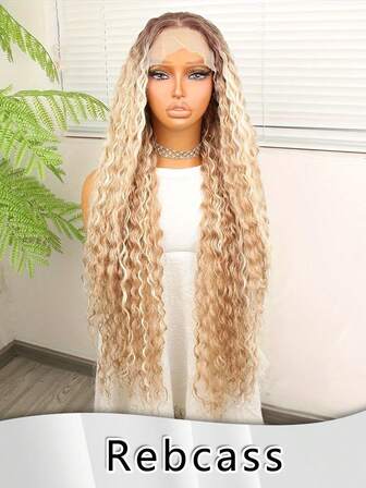 Peluca de encaje sintético resistente al calor de 32 pulgadas con cabello rizado ondulado pequeño en múltiples colores, forma de T, con cabello de bebé 13*4.5*1 con línea del cabello pre-arrancada, cabello rizado suelto de onda ondulada sintético resistente al calor de 32 pulgadas, color multicolor con separación parcial, uso diario de alta calidad para mujeres, aspecto natural, buena calidad sintética, suave, adecuada para mujeres, niñas y principiantes