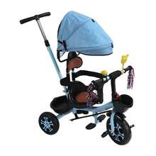 Triciclo para niños con asiento giratorio azul y ruedas de espuma sólida, con toldo para exteriores. - Azul - Ver 5