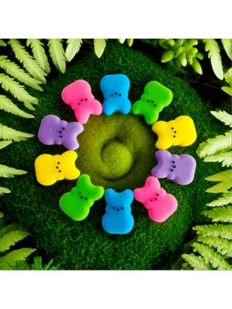 10颗复活节兔子硅胶珠/混色焦点珠，适用于DIY串珠笔/钥匙扣吊坠，也可作为派对和节日装饰配件