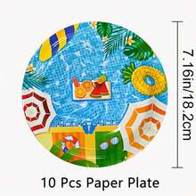 80/50-Piece Summer Pool Party Tableware Set, Birthday Party Tableware Set, Including Paper Cups, Paper Plates, And Napkins, For 20/10 People, Suitable For Wedding Receptions, Birthday Parties, Graduation Ceremonies, Back-To-School Celebrations, Holidays, Outdoor Camping, And Family Gatherings. - Multicolor - View 16