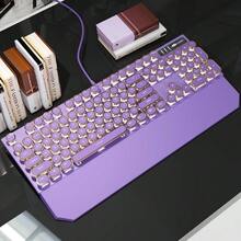 MageGee Typewriter Mechanical Gaming Keyboard, Retro Black Punk Round Keycaps RGB Rainbow Backlit Wired Keyboards For Laptop  PC Gamer, With Magnetic Wrist Rest - Blue Switch - Màu tím - Xem 5