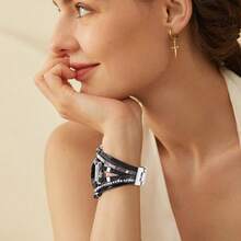 Boho Leather Bracelet For Samsung Galaxy Watch 8/7/6/5/4 Band 40mm 44mm Women, 20mm Handmade Multilayer Beaded Watch Bands For Watch 8 6 Classic 43mm/Watch 5 Pro/Watch4 Classic 42mm/Galaxy Active 2 - 生命之樹-黑色 - 查看 7