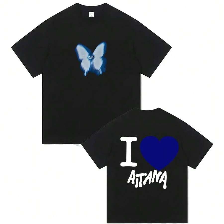 2026Singer Aitana Love 2025 Camisetas con Estampado Gráfico para Hombres y Mujeres Moda Oversized 100% Algodón Camiseta Regalo de Verano para Fans Ropa Camiseta - Negro - Ver 1