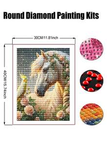 Kits de arte de diamante con diseño de pájaro para adultos, kits de pintura de diamante redonda con diseño de caballo para principiantes, pintura de diamante 5D DIY de perforación completa con gemas para decoración de pared del hogar - Multicolor - Ver 3