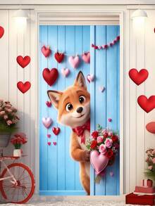 1件情人节泰迪熊心形花环 - 浪漫爱情主题花环，泰迪熊手捧玫瑰花束，饰以心形图案，情人节前门装饰，节日家居装饰，情人节墙面装饰礼物及家居装饰 - 彩色 - 查看 8