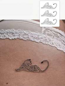 STARTTOOS Semi-Permanent Tattoo Stickers, Delicate And Cute Little Leopard Pattern, Carnival Valentine's Day Party Gift. Suitable For DIY On Fingers, Behind Ears, Shoulders, Neck, Collarbone. Made With Natural Plant Ingredients, Temporary Fake Tattoos That Last 1-2 Weeks Without Fading, No Reflection, Waterproof, And Realistic. - Blue - View 9