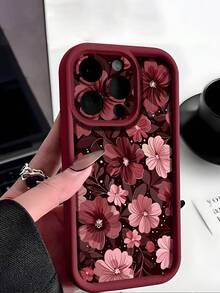 Flower 1pc Wine Red Gradient Minimalist Floral Print Phone Case Compatible With IPhone 17/16/15/14/13/12/11 - Multicolor - View 4
