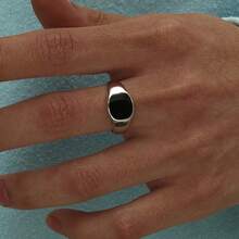 1pc Men's Minimalist Fashion Versatile Black Glossy Oil Drop Ring, Suitable For Daily Wear - Geometry - View 14