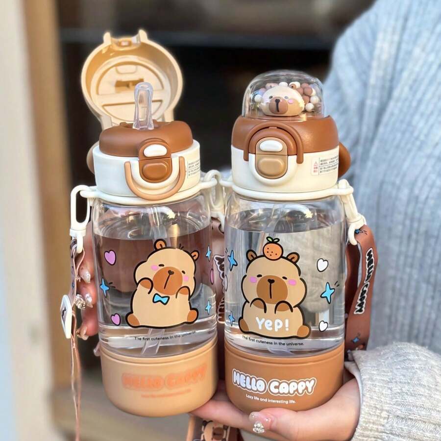 Carpe Diem Large Capacity Straw Cup, New Anti-Drop Plastic Cup With Dual Drinking Spouts Design