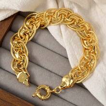 1 pieza Elegante pulsera de cadena de latigazo chapada en oro italiano de 18K, diseño de anillo en O, accesorio de moda versátil para mujeres - Amarillo Oro - Ver 7