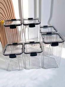 1 pieza/Set Recipiente hermético para almacenamiento de alimentos, de gran capacidad con tapa, adecuado para el almacenamiento de productos secos, se puede usar en la cocina, despensa o refrigerador para almacenar granos, arroz, pasta, té, nueces y café, etc. Utensilios de cocina, preparación de comidas, accesorios de cocina, organización del refrigerador. - Multicolor - Ver 9