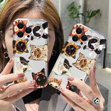 可爱猫咪图案手机壳，兼容 17 Air、16、15、14、13、12、11 Pro Max、14、15、16 Plus、XS、XR、X、8、7、SE2、12、13 Mini、16e 以及 Galaxy S25 FE、S25 Ultra、S24 FE、S23 Plus 5G、S22 Ultra、S21、S20 FE，透明防震保护套 - 彩色 - 查看 9