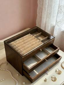 1个三层带抽屉首饰盒，大号胡桃木首饰收纳盒，可收纳耳环、项链、戒指、手镯，独特女士礼物，母亲节礼物，储物柜 - 彩色 - 查看 5