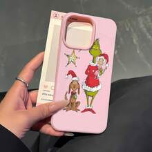 Celebración navideña del perro  y Cindy Lou Who. Esta elegante funda es compatible con los modelos  17, 16, 15, 14 Pro Max, 13, 12, 11, XR y XS Plus. Fabricada en silicona de vidrio, ofrece protección contra golpes y caídas, además de una sensación superior. Es un regalo ideal para familiares, amigos y seres queridos, y una opción perfecta para Año Nuevo. - Rosa - Ver 3