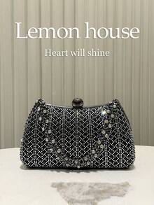 1pc Black Glitter Luxury Rhinestone Clutch Bag, Elegant Lady-Like Box-Shaped Handbag, Suitable For Evening Party, Wedding, Cocktail Party, Carnival, Gala And Other Occasions - Black - View 1