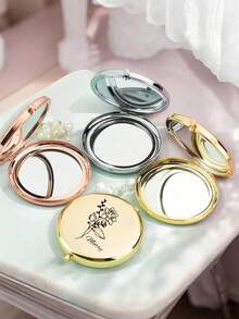 1pc Personalized Cherry Blossom Floral Letter Makeup Mirror - Custom Name Engraved, Polished Finish, Decorative Mirror, Foldable Portable Travel Mirror With Gift Box, Women's Portable Mini Mirror, Birthday, Valentine's Day, Mother's Day Gift - Multicolor - View 2