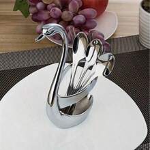 Bộ đựng dao nĩa bằng thép không gỉ hình thiên nga thanh lịch, bao gồm 3 nĩa và 3 thìa - Lý tưởng cho việc phục vụ ăn uống. - Nhiều màu - Xem 7