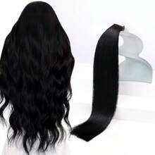 Tape In Hair Extensions Human Hair 14inch Hair Extensions Real Human Hair Tape In Extensions For Women Jet Black Invisible Remy Hair Natural Straight Skin Weft Double Sided Tapes 20Pcs 50g,38531589 - 黑色 - 查看 1