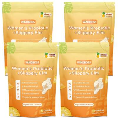Windboss Her Juicy Gomitas Probióticas para Mujeres | Nuevo Empaque Individual . Higiénico y Práctico | Probióticos + Olmo Resbaladizo | Equilibrio del pH Íntimo | Sabor Piña | 40 Gomitas