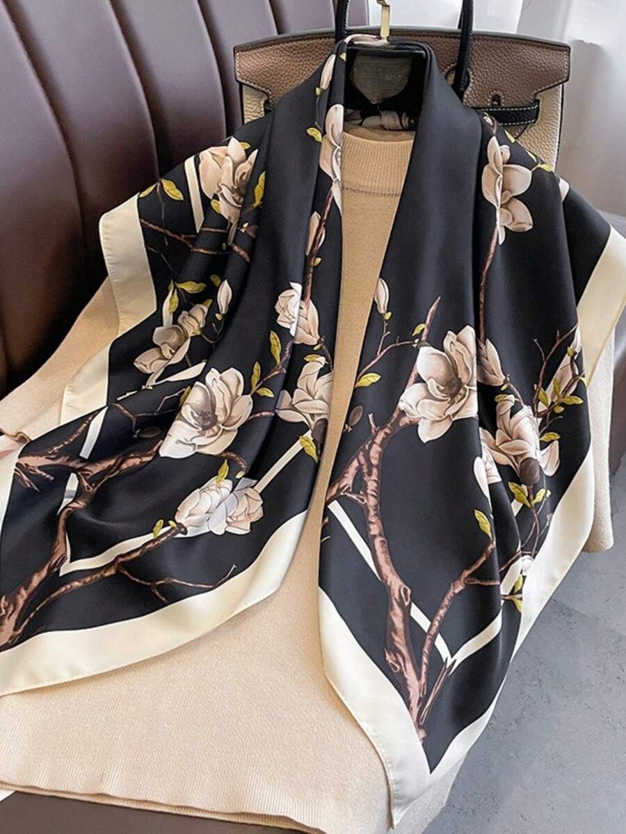 1pc Women's Satin Smooth Cashew Pattern Printed Large Scarf, Suitable For Holidays, Outings And Daily Wear