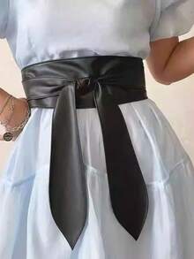 1件装女士纯色束身式PU皮腰带 - 适合日常穿着，可搭配连衣裙、外套、夹克和其他服装 - 繫帶款 - 查看 4