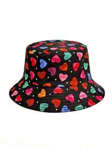 1pc Unisex European & American Style Heart Pattern Bucket Hat, Reversible Ditsy Floral Sun Hat For Outdoor, Casual, Fashion Matching, All Seasons, Suitable As Gift - Colorful Hearts - View 16