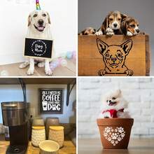 16件套狗狗模板，包括狗爪印模板、心形、向日葵图案，心形狗狗模板，可重复使用的木材绘画模板，适用于DIY工艺品、剪贴簿、标牌、T恤、帆布等。 - 彩色 - 查看 5