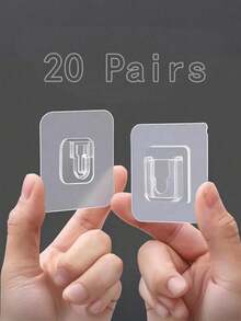20pcs Transparent Wall Hooks, Adhesive Power Strip Holders, Suitable For Transparent Strong Adhesive Storage Boxes, Tissue Box, Organizer Clips At Home - Transparent - View 14