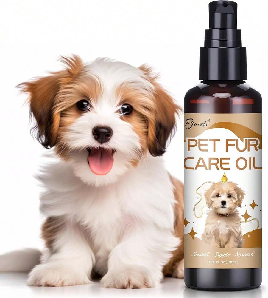 Pjordo Pet Fur Care Oil, 3.38 FL OZ Natural Oils With Collagen , Reduces Shedding, Shiny & Silky Coat, Leave-In Conditioner For Dogs & Cats