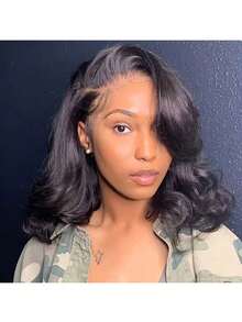 180% Density Bob Wig Transparent Lace Front Wigs Pre Plucked With Baby Hair,13X4 Lace Front Human Hair Bob Wigs For Women,180% Density Human Hair,Ladies Natural Color Women'S Wig,180% Density Lace Front Wig Body Wave Bob Human Hair Wigs,Natural Black Color, Glueless Body Wave Bob Wigs Human Hair For Women Easy To Wear,Easy Wear For Beginners,For Ladies Body Wave Lace Frontal Short Wigs For Women 8-16 Inches - SNatural - View 4