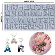 1/13 piezas Molde de silicona grande con agujero, molde de silicona con letras y números invertidos, adecuado para fundición de resina epoxi, llaveros, colgantes de joyería y manualidades DIY - Multicolor - Ver 2
