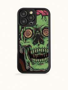 1pc Black Green Skull Art Pattern TPU Phone Case Full Body Shockproof Non Slip Cover Holiday Gift For Girlfriend Or Self Use Compatible With Iphone 17 16 15 14 13 12 11 Xr Xsmax Xs X Galaxy A And Galaxy S25 S24 S23 S22 Series - 黑色 - 查看 6