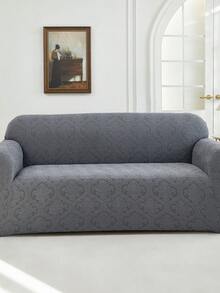 1pc European Retro Floral Jacquard Stretch Sofa Cover, Dust-Proof And Dirt-Resistant, Elastic One-Piece Full Coverage Sofa Protector, Home Decor, Machine Washable - Dark Grey - View 4