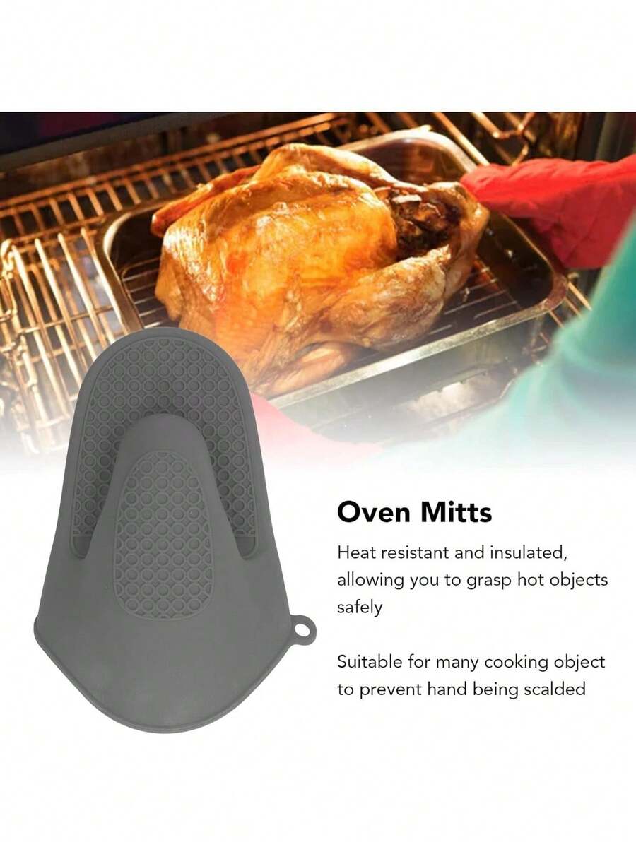 Silicone Oven Mitts, 1/2Pcs Mini Oven Mitts Rubber Oven Glove, Antiskid Waterproof Oven Gloves, Thickened Anti Scalding Cooking Mitts, For Kitchen, Baking, BBQ(Grey) - Multicolor - View 1