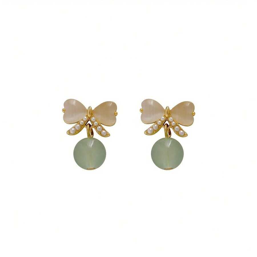 Vintage Bowknot Cat's Eye Stone Pearl Earrings With A Chance To Buy One Get Two Free Or Buy One Get Three Free - 彩色 - 查看 1