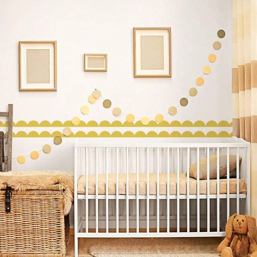 Scallop Border Wall Sticker,Door Edge Scallop Decorative Art Stickers,Scallop Peel And Stick Border,For Nursery,  Bedroom Living Room Home Scandinavian Boho Painting Wall Décor. (Yellow) - 黃色 - 查看 1