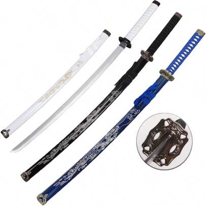 Anime Bamboo & Wood Samurai Sword, Katana, Chinese Sword, Iaido Wooden Sword With Sheath, Cosplay Prop - Home Decor, Desktop Display, Collector's Item, Birthday/Easter/Holiday Gift (Requires Assembly, See Video For Installation Details)