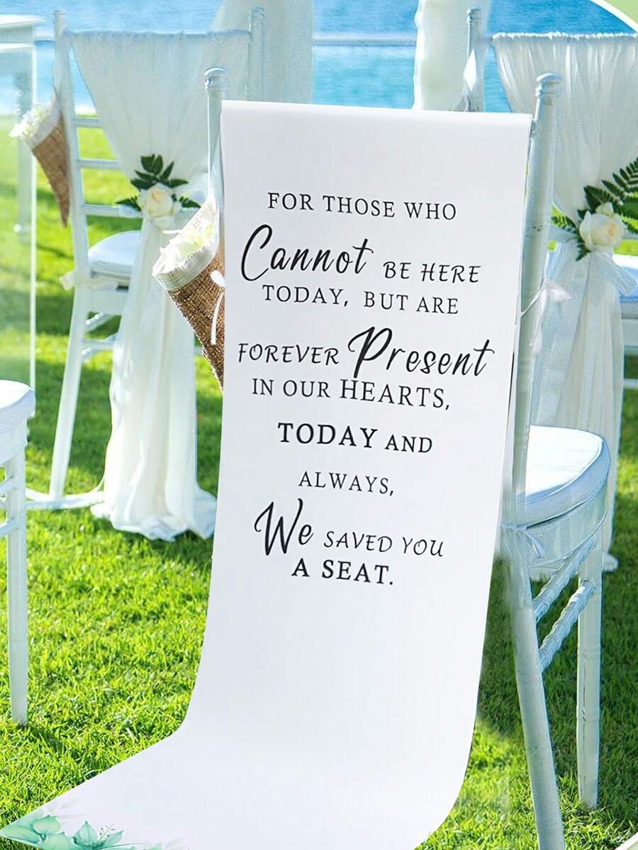 1件纪念婚礼椅背横幅，婚礼派对椅背标牌“为天堂之人留个位置”，真挚的纪念，预留座位装饰，桌椅装饰，婚礼配件，新娘送礼会回礼，周年纪念装饰，订婚派对装饰，送给有类似经历者的礼物