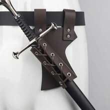 Renaissance Medieval Knight Viking Sword Stand, Double PU Leather Sword Sheaths, Halloween Cosplay Costume Prop, LARP Party Supplies, Photo Prop, Stage Performance Accessory - A - View 6