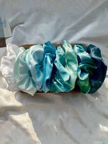 8pcs Random Blue Satin Scrunchies, Smooth Versatile Elegant Retro Hair Ties, Suitable For Women ,Scrunchy Hair Ties - Multicolor - View 3