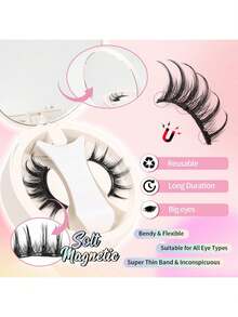 1 Pair Magnetic Cartoon False Eyelashes Set, With Magnetic Clips, Upgraded Invisible Magnets, Reusable, Waterproof, No Glue Needed, Suitable For Sensitive Eyes, Natural Look, Suitable For Daily Makeup, Travel And Vacation, Size 4-15mm - Spiky Manga Lashes - View 2