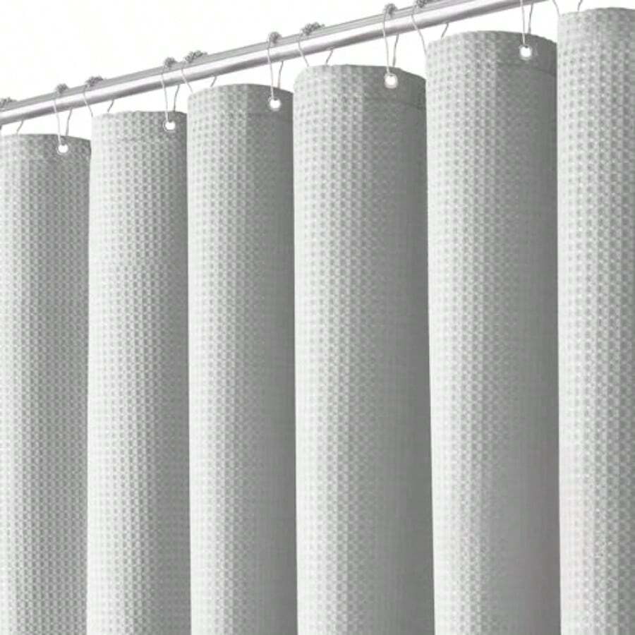 Cortina de Baño para Dunch 180 x 180 CM Cortina para Baño de Tela Impermeable y Antimoho con 12 Ganchos Cortina de Ducha de Tela Waffle les de Metal para Duchas de Baño y Bañeras Gris - Gris - Ver 1