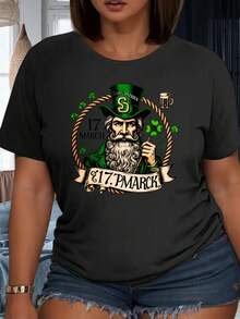 Saint Patrick Day T Shirt 17 March Irish Leprechaun With Clover And Beer Mug Design For Men Women Unisex Casual Wear Celebrate St Patricks Day StyleParty Outfit 220g - 黑色 - 查看 2