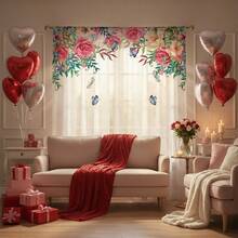 ستارة شفافة رومانسية بنقشة زهور وفراشات الأبعاد، خلفية بيضاء، مصنوعة من ألياف البوليستر، مناسبة للمنازل المؤجرة والغرف المعيشية والمطابخ والنوم، قابلة للإزالة والغسل في الغسالة، ستارة نافذة صغيرة - متعدد الألوان - مشاهدة 5