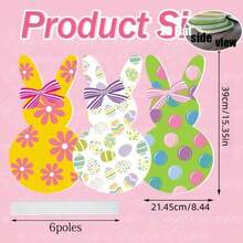 2D打印复活节兔子庭院装饰牌，3件套，乡村农舍风格，带木桩，耐用塑料户外道具，适合花园和节日派对 - 彩色 - 查看 3